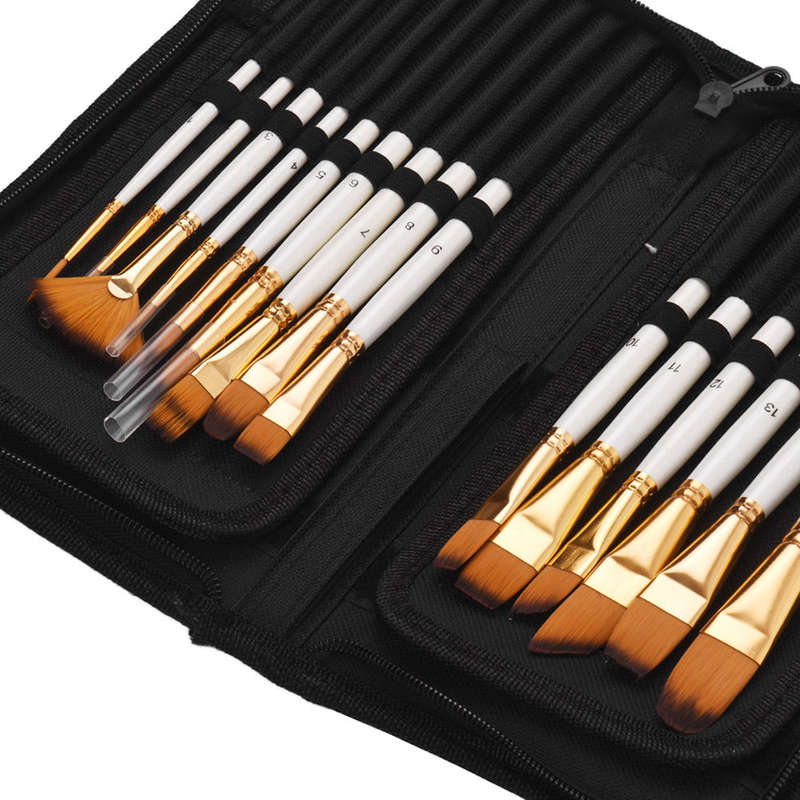 Artist Paint Brush Set 15 different Shapes & Sizes Paintbrushes Wood Handles No Shed Hairs wi