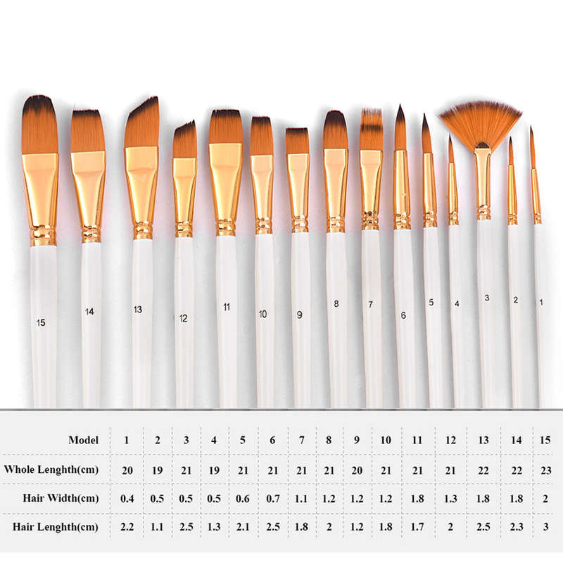 Artist Paint Brush Set 15 different Shapes & Sizes Paintbrushes Wood Handles No Shed Hairs wi