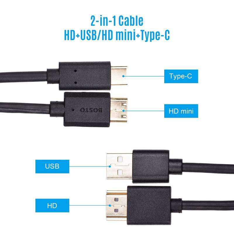 BOSTO 2-in-1 Cable for BOSTO 13HD/16HD/16HDK/16HDT/BT-16HD/BT-16HDK/BT-16HDT Graphics Drawing