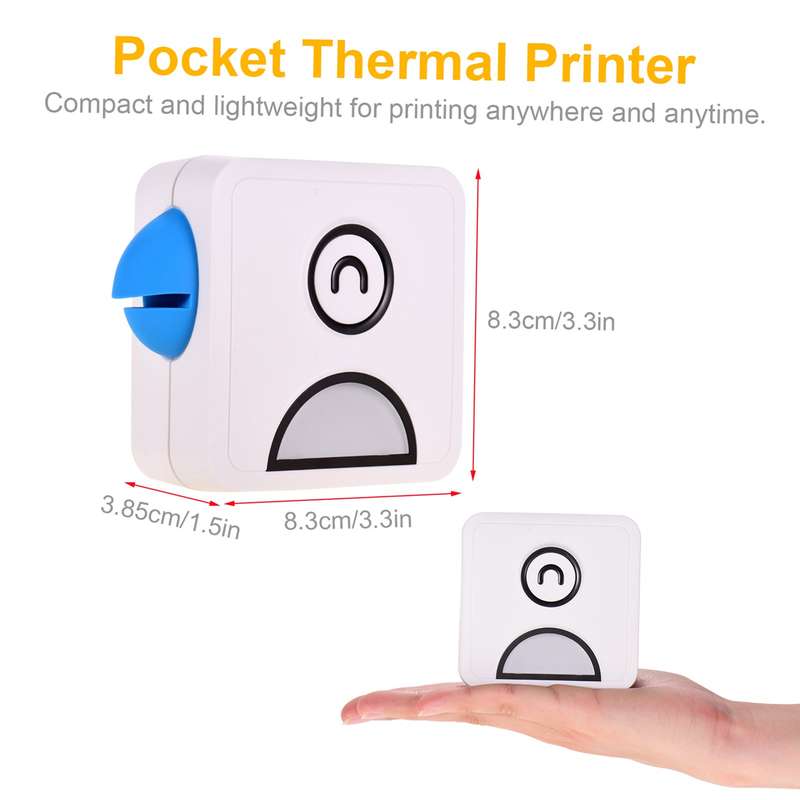 Poooli Pocket Thermal Printer 58mm Wireless BT Printer 300dpi with 1 Roll Thermal Paper for P