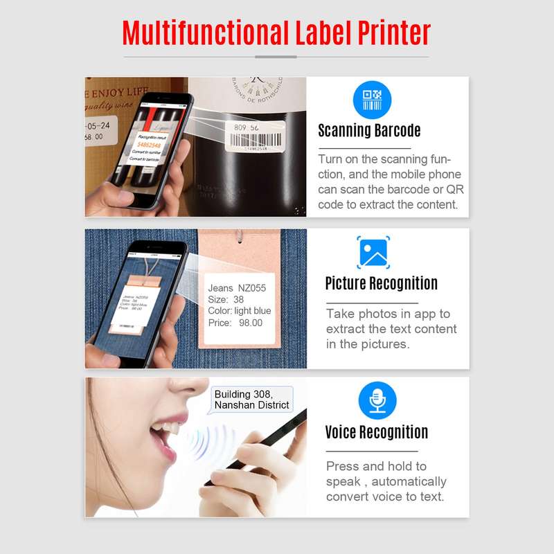 Portable 80mm Thermal Label Printer BT Label Maker Sticker Machine with Rechargeable Battery