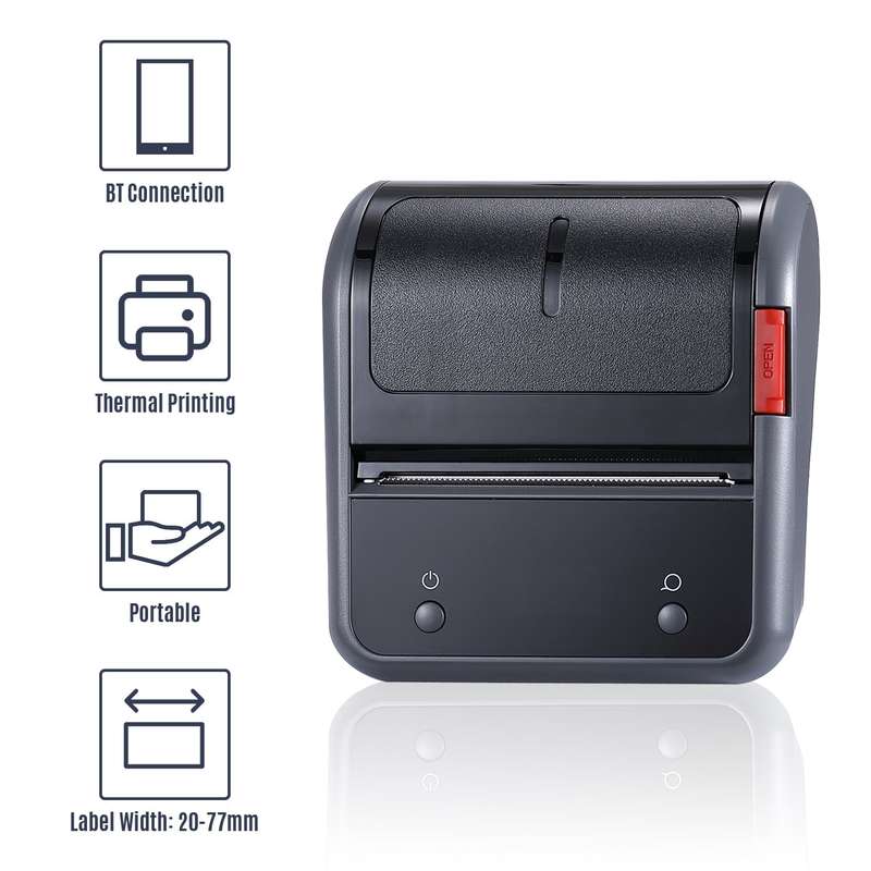 Portable 80mm Thermal Label Printer BT Label Maker Sticker Machine with Rechargeable Battery