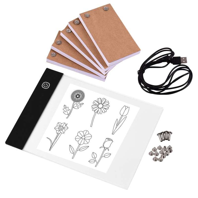 Portable Flip Book Kit with Light Pad Tablet LED Light Box 3 Level Brightness Control 300 She