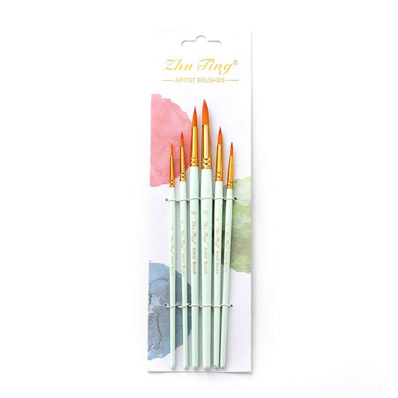 6pcs Art Paint Brushes Pen Set Round Pointed Tip Professional Paintbrush Nylon Hair Wooden Ha