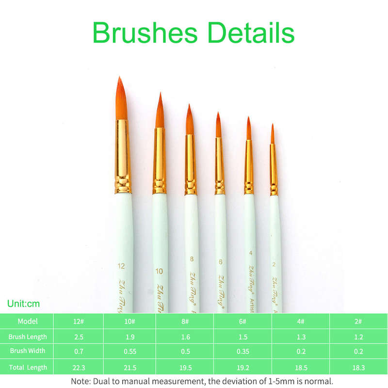 6pcs Art Paint Brushes Pen Set Round Pointed Tip Professional Paintbrush Nylon Hair Wooden Ha