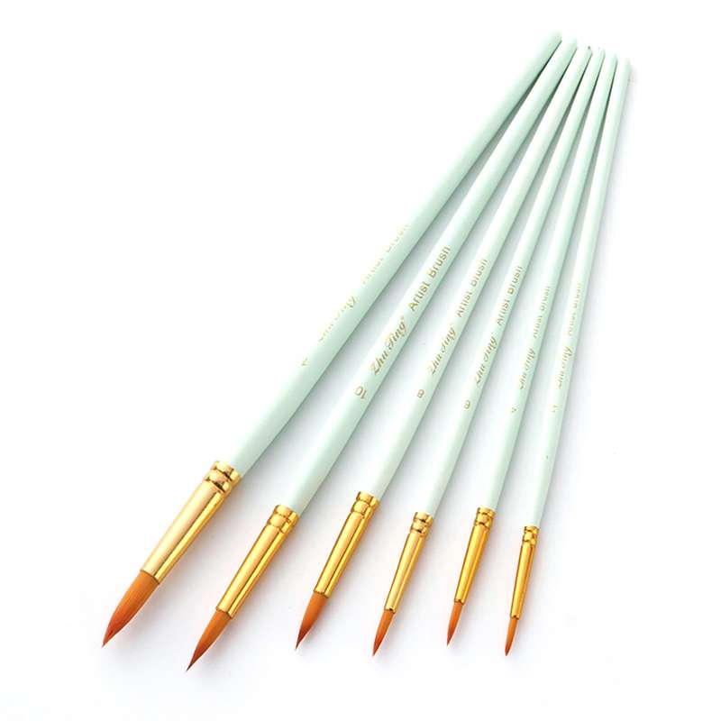 6pcs Art Paint Brushes Pen Set Round Pointed Tip Professional Paintbrush Nylon Hair Wooden Ha