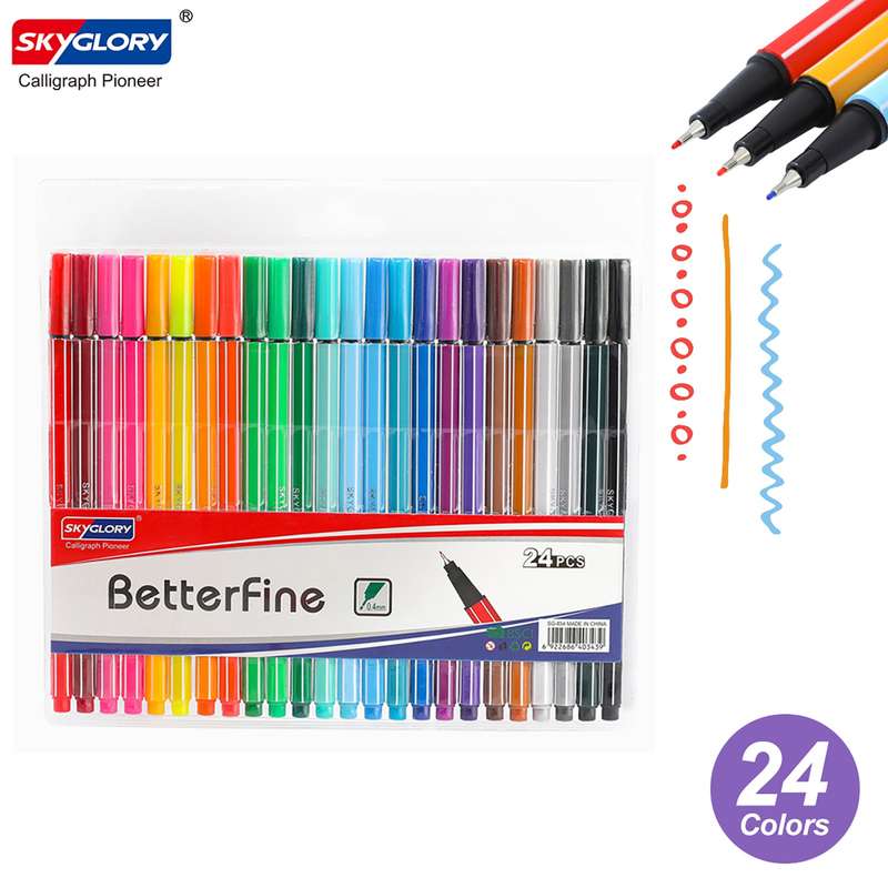 SKYGLORY 24 Colors Fineliner Pens 0.4mm Fine Tip Marker Drawing Color Pens Set Art Office Sch