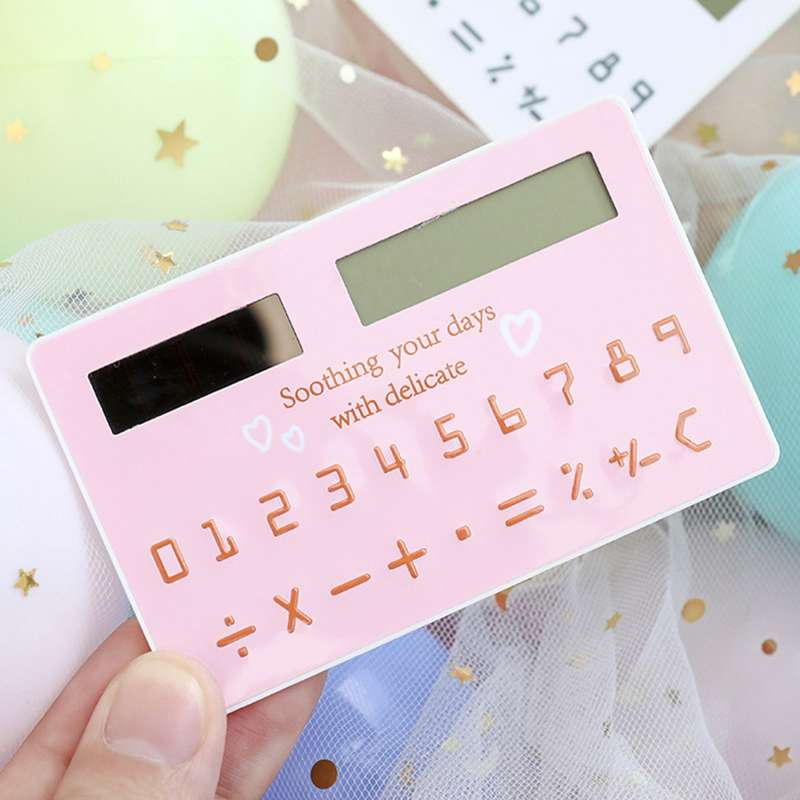 Mini Card Size Calculator Ultra-thin Cute Cartoon Solar Powered Calculator 8 Digits Display P