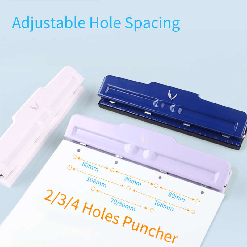 KW-trio Desktop Metal 4-Hole Adjustable Punch 10 Sheet Capacity Paper Hole Puncher with Scrap