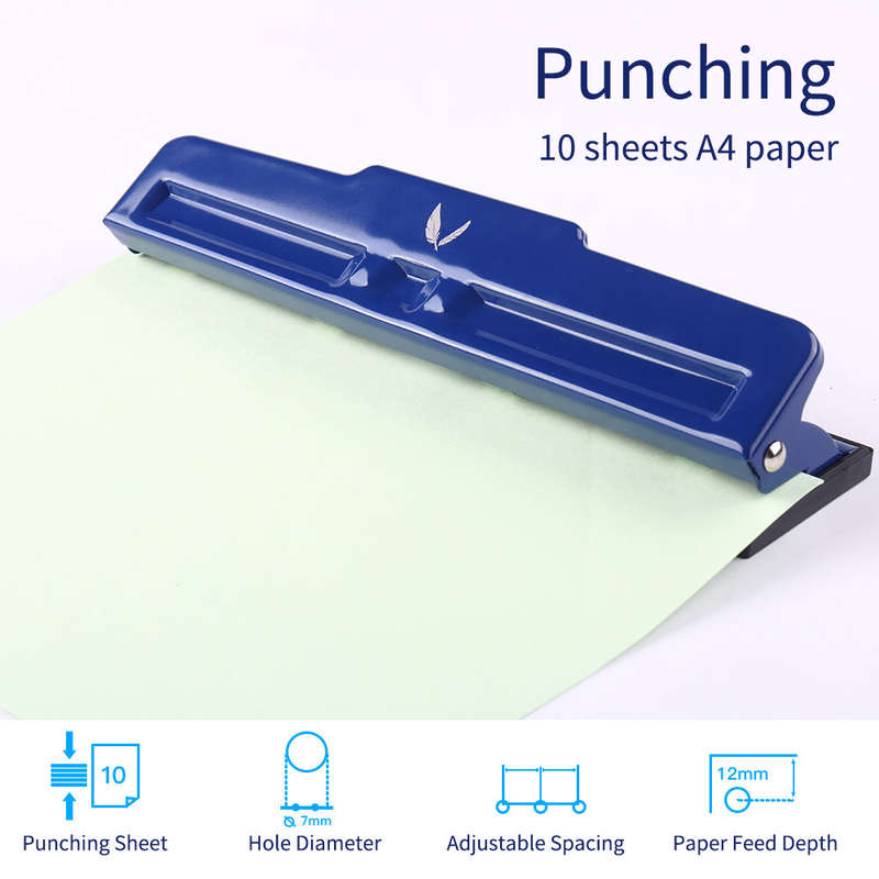 KW-trio Desktop Metal 4-Hole Adjustable Punch 10 Sheet Capacity Paper Hole Puncher with Scrap