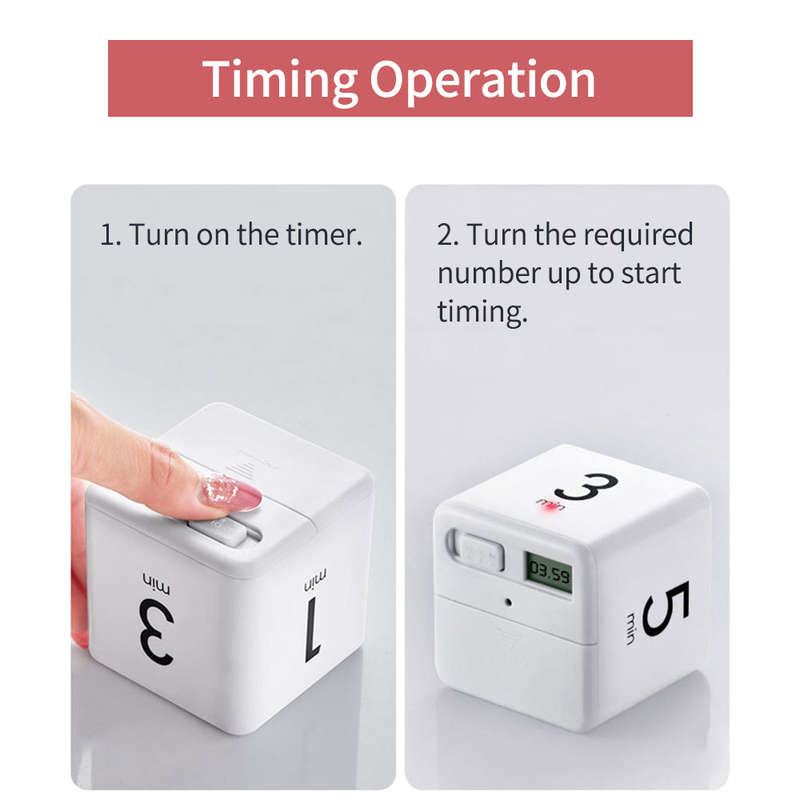 Portable Cube Timer Digital Kitchen Timer Countdown Alarm 15-20-30-60 Minutes Flip Timing wit