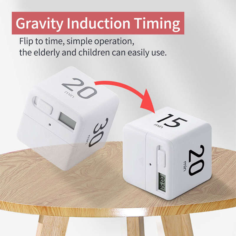 Portable Cube Timer Digital Kitchen Timer Countdown Alarm 15-20-30-60 Minutes Flip Timing wit