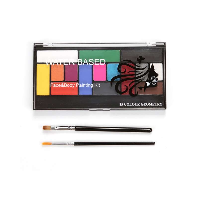 Professional 15 Colors Face Body Paint Kit with 2 Brushes Washable Face Painting Palette Non-