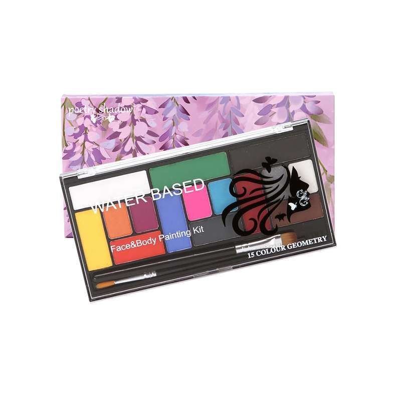 Professional 15 Colors Face Body Paint Kit with 2 Brushes Washable Face Painting Palette Non-