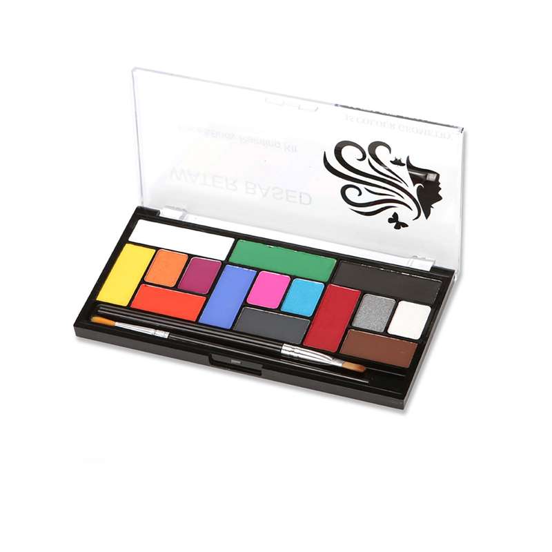 Professional 15 Colors Face Body Paint Kit with 2 Brushes Washable Face Painting Palette Non-