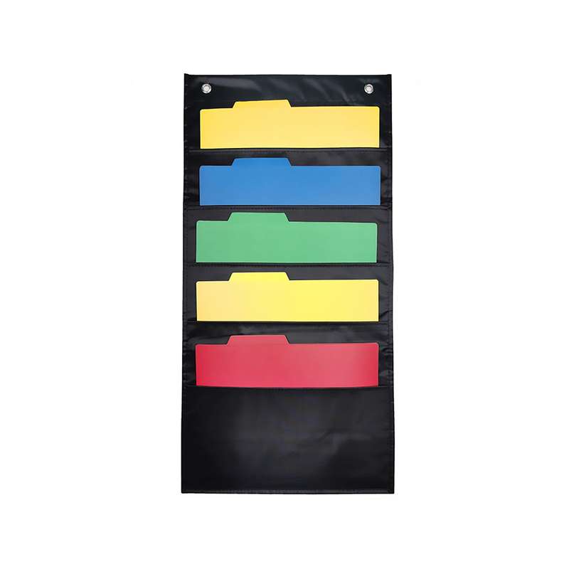 Hanging Wall File Organizer Large 5 Pockets Storage Pocket Chart with 2 Hangers Folder Holder