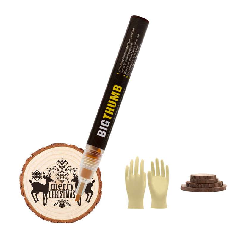 Pyrography Marker Chemical Wood Burning Marker Pen with Waterproof Gloves 4pcs Wood Slices Sa