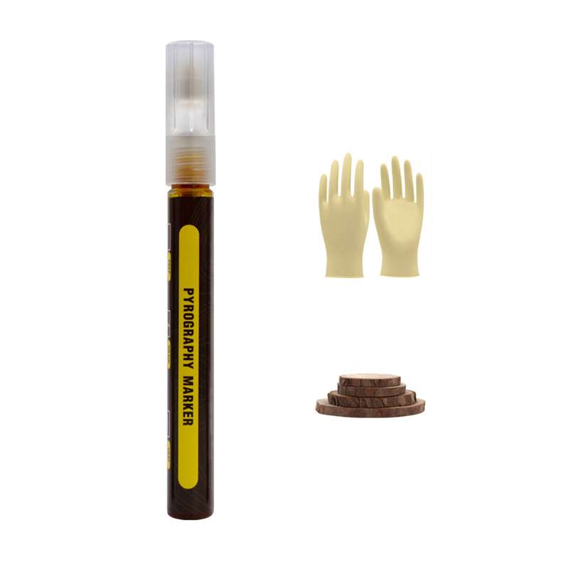 Pyrography Marker Chemical Wood Burning Marker Pen with Waterproof Gloves 4pcs Wood Slices Sa