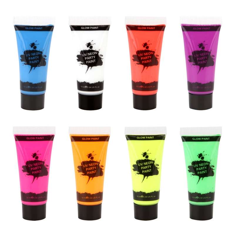 8 Tubes 10ml/0.34oz UV Neon Face & Body Paint 8 Colors Neon Fluorescent UV Blacklight Glow Sa