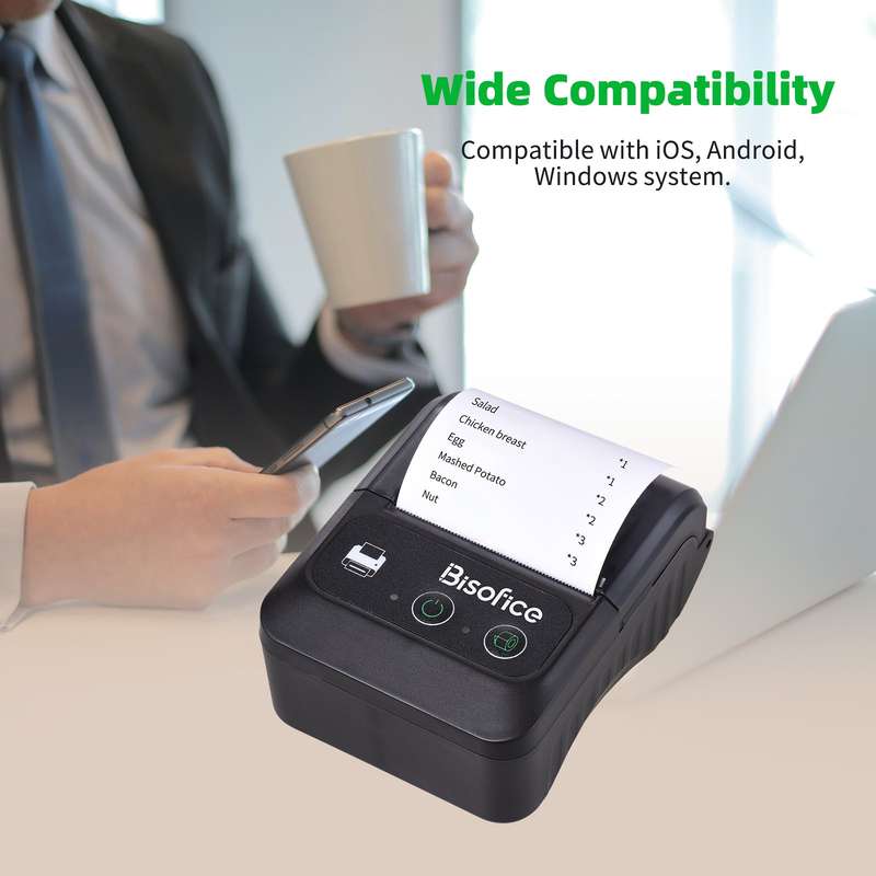 Bisofice Portable Wireless BT 58mm 2 Inch Thermal Receipt Printer Mini USB Bill POS Mobile Pr