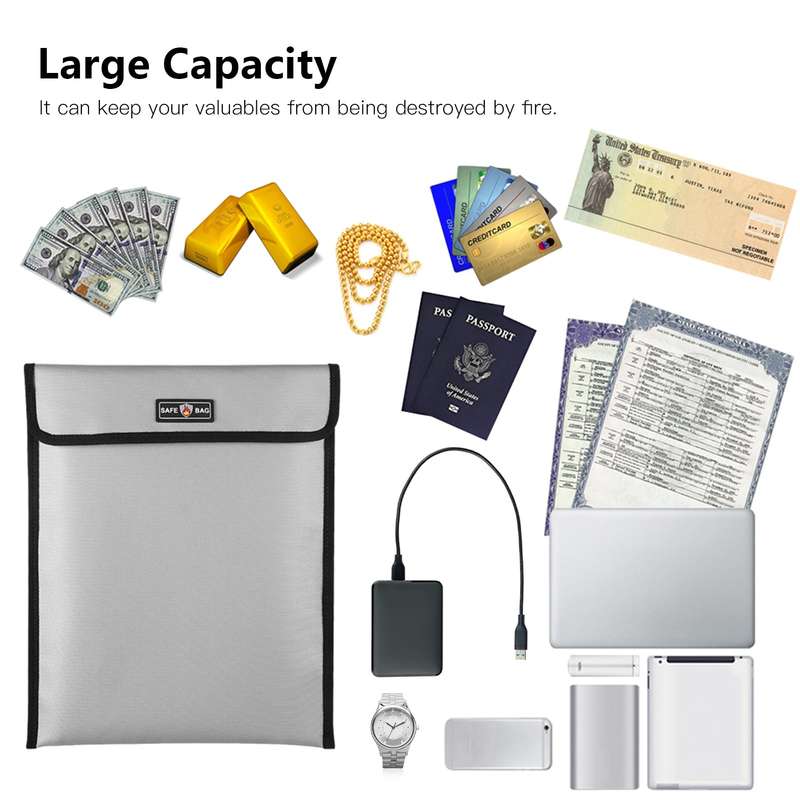 Fireproof Document Bag 13.4 * 10.8in Fireproof and Waterproof Money Bag Holder Durable Safe S