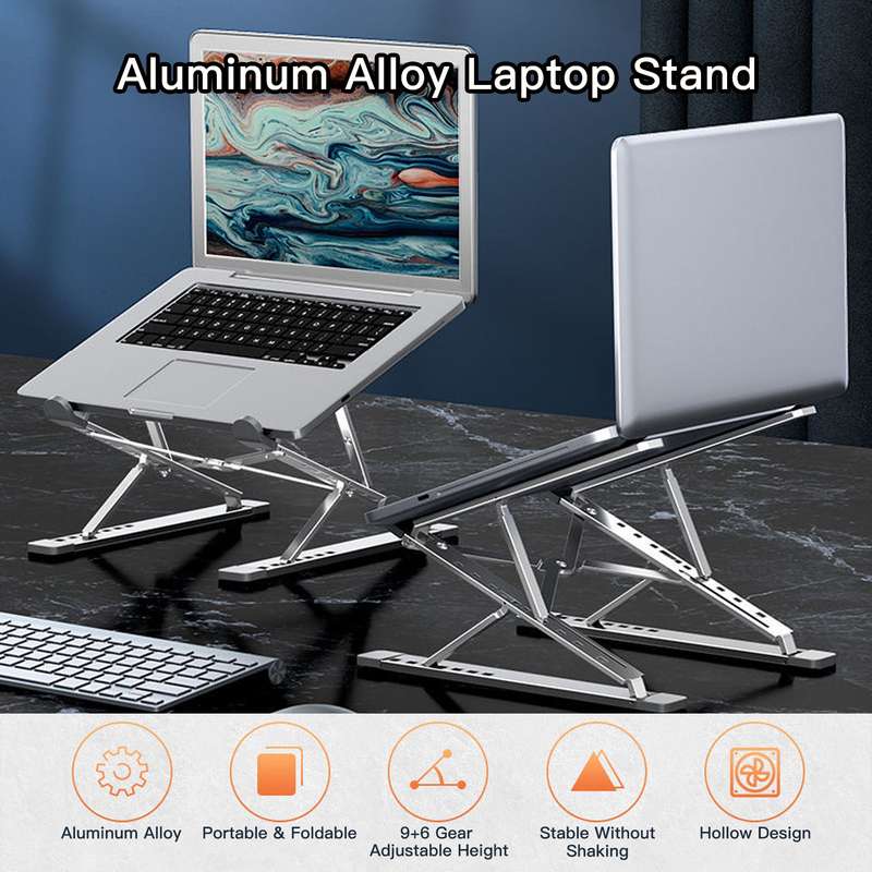 Portable Laptop Stand Ergonomic Aluminum Alloy Laptop Riser Double Height Adjustment Foldable
