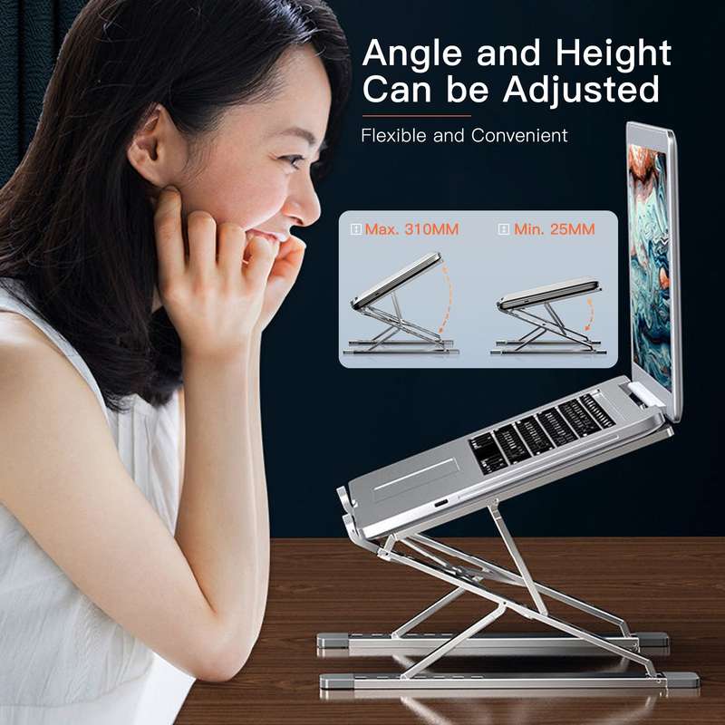 Portable Laptop Stand Ergonomic Aluminum Alloy Laptop Riser Double Height Adjustment Foldable