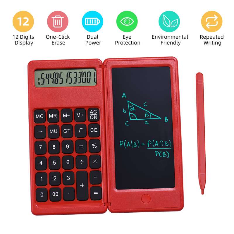 Foldable Calculator & 6 Inch LCD Writing Tablet Digital Drawing Pad 12 Digits Display with St