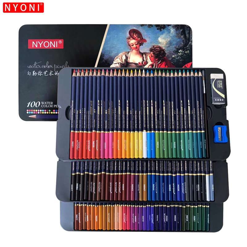 NYONI Professional Watercolor Pencils Set 12/24/36/48/72/100 Colored Pencils Water Soluble Co
