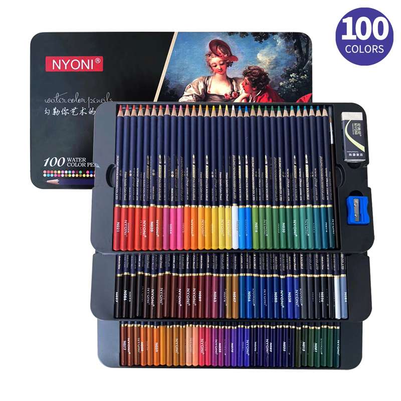 NYONI Professional Watercolor Pencils Set 12/24/36/48/72/100 Colored Pencils Water Soluble Co