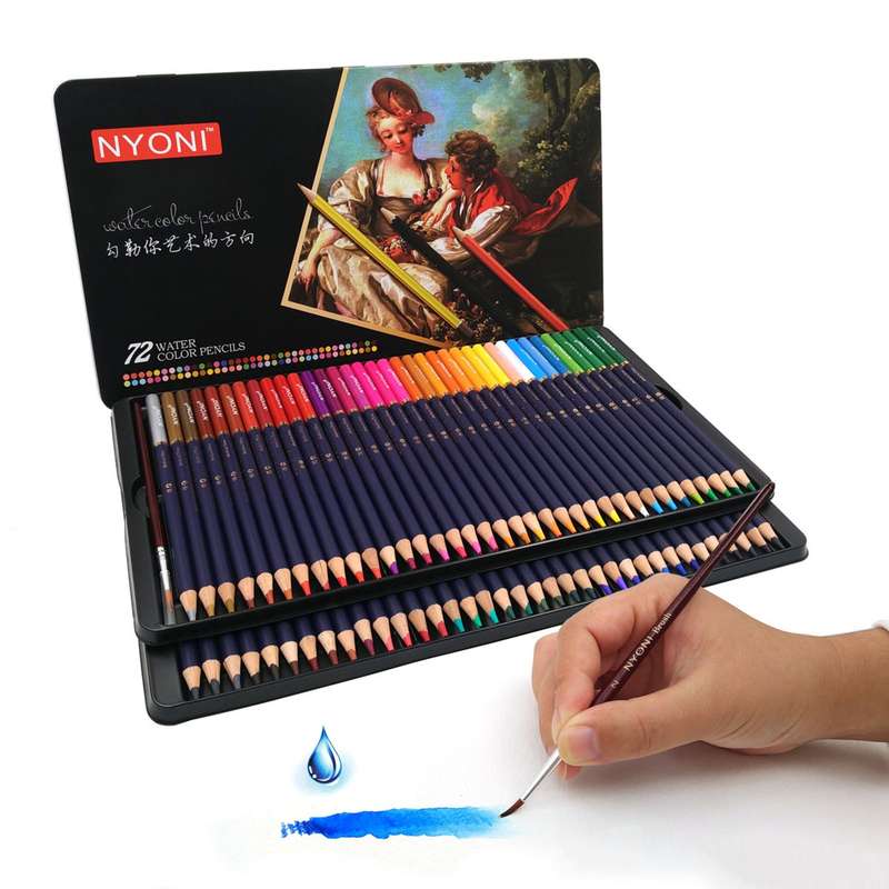 NYONI Professional Watercolor Pencils Set 12/24/36/48/72/100 Colored Pencils Water Soluble Co