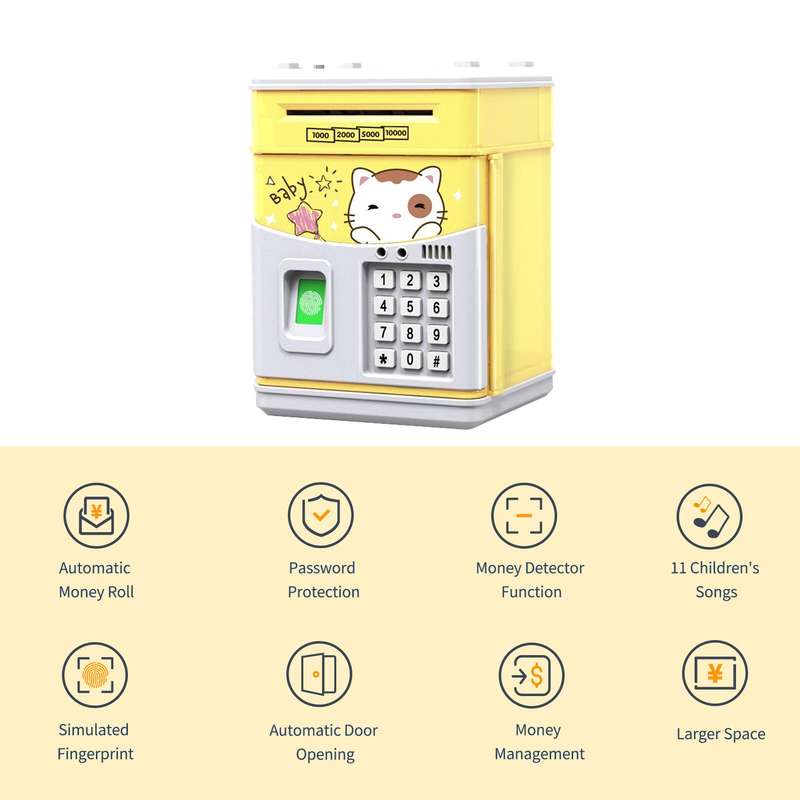 Electronic Piggy Bank MINI ATM Saving Box with Password Simulated Fingerprint Money Bank for