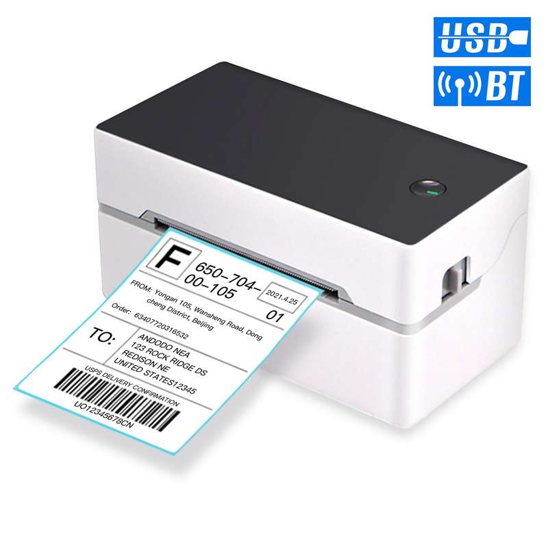 Desktop Shipping Label Printer High Speed USB + BT Direct Thermal Printer Label Maker Sticker