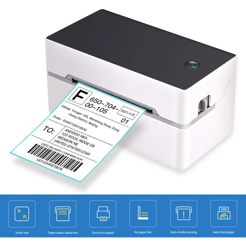 Desktop Shipping Label Printer High Speed USB + BT Direct Thermal Printer Label Maker Sticker