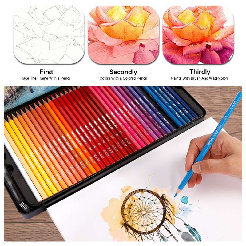 H&B 72 Professional Water-color Pencils Art Kit Set Water-Soluble Colored Pencils with 1 * Fo