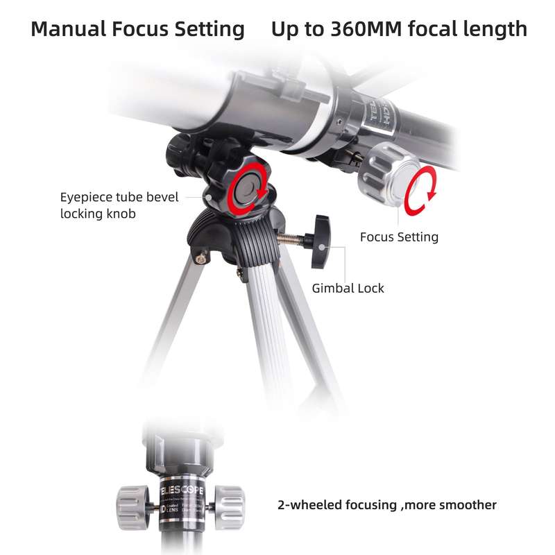 Telescopes for Kids Adults Beginners 50mm Alloy Aperture Astronomical Refractor Telescope 100