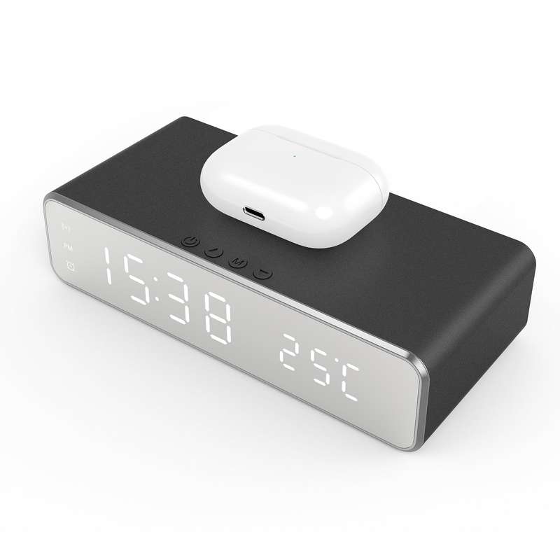 Digital Alarm Clock for Bedroom Electronic Clock with Wireless Charging for Phone Headset The