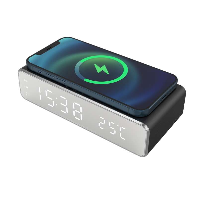 Digital Alarm Clock for Bedroom Electronic Clock with Wireless Charging for Phone Headset The
