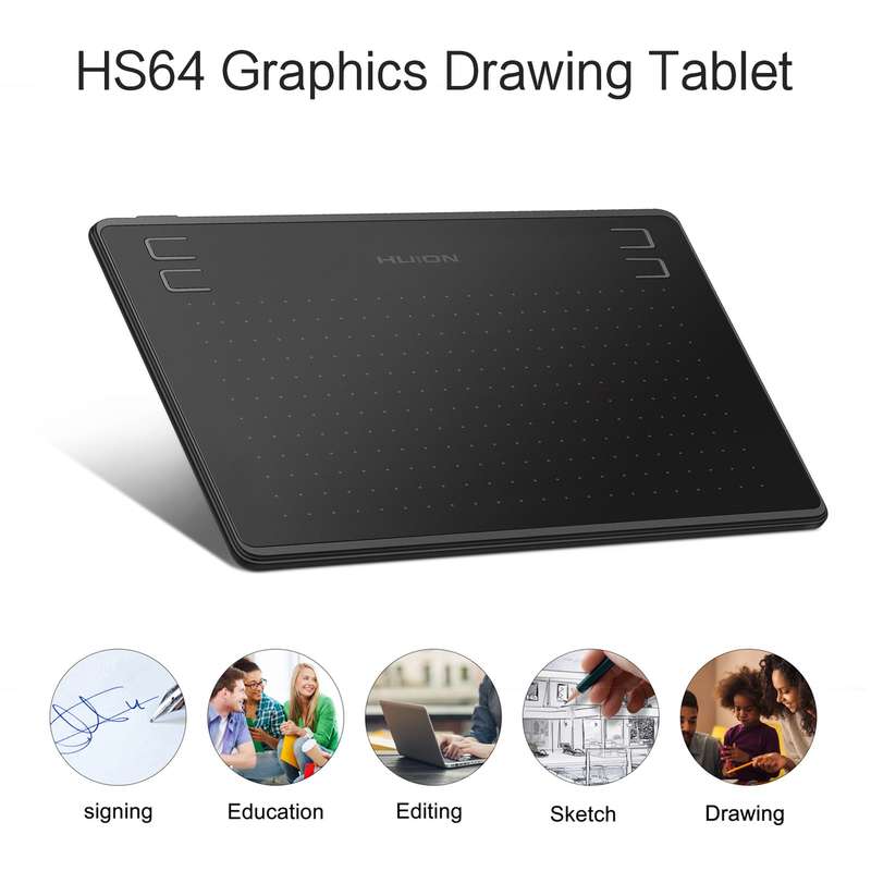 Huion HS64 Graphics Drawing Tablet 6.3 x 4 inch Active Area 8192 Levels Pressure Tilt Functio