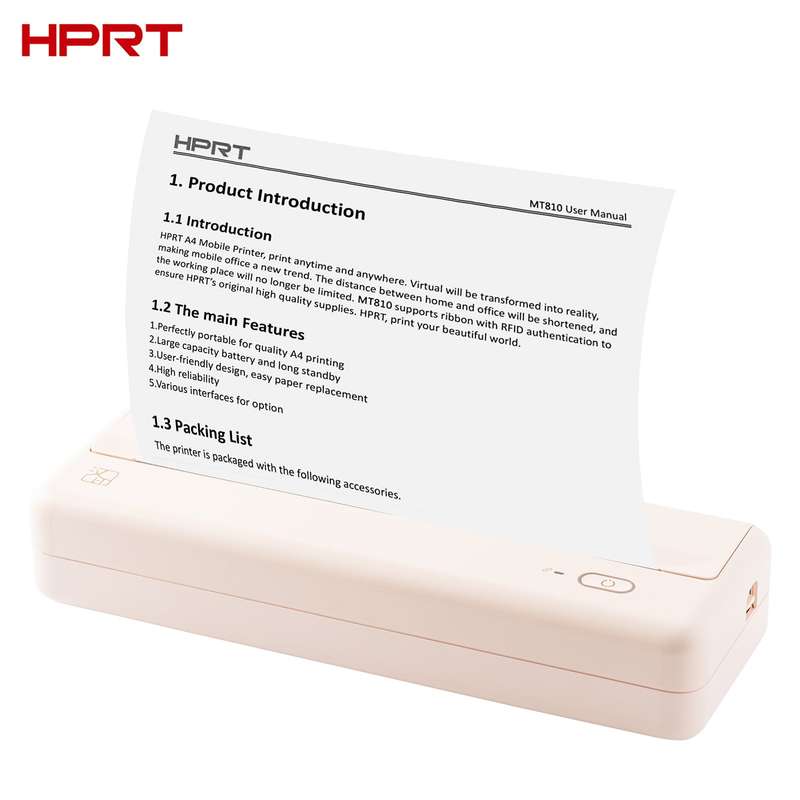 HPRT MT810 A4 Portable Paper Printer Thermal Printing Wireless BT Connect Compatible with iOS