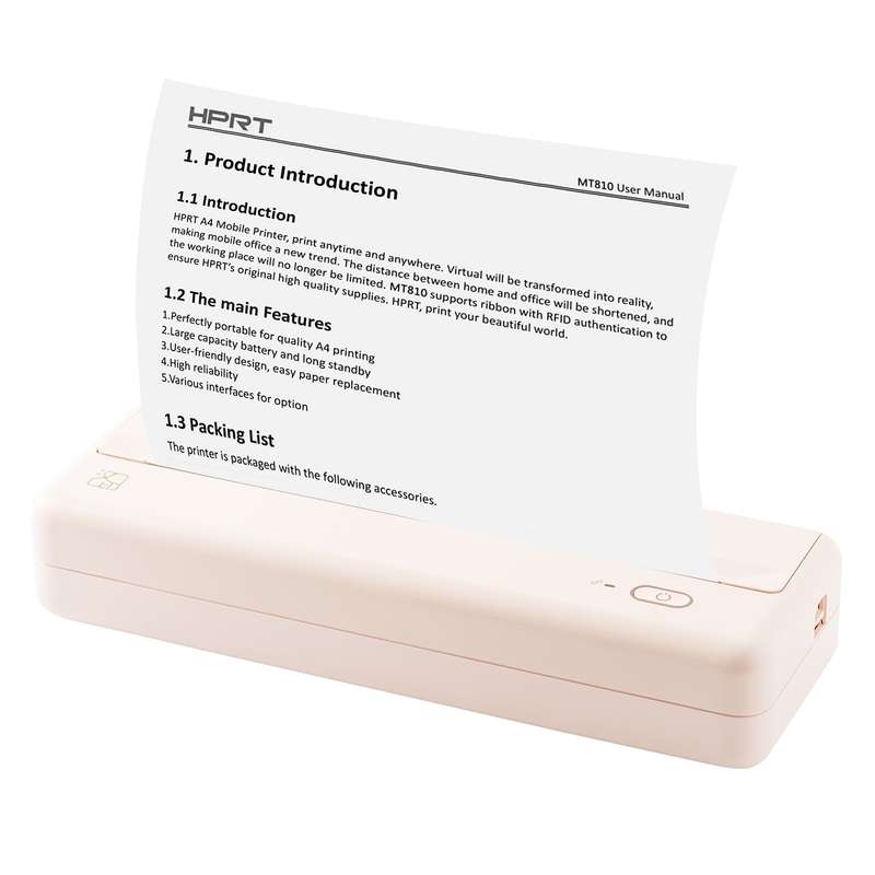 HPRT MT810 A4 Portable Paper Printer Thermal Printing Wireless BT Connect Compatible with iOS