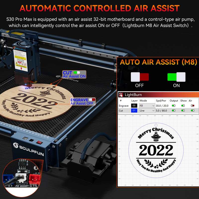 SCULPFUN S30 PRO MAX Laser Engraver with Automatic Air-assist System 20W Engraving Machine wi