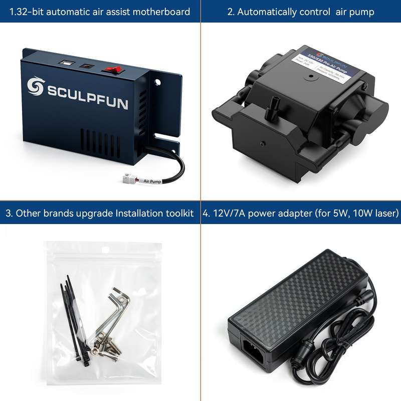 SCULPFUN Automatic Air Assist Kit with 30min/Min Automatic Air Pump Suitable for S9/S10 Laser