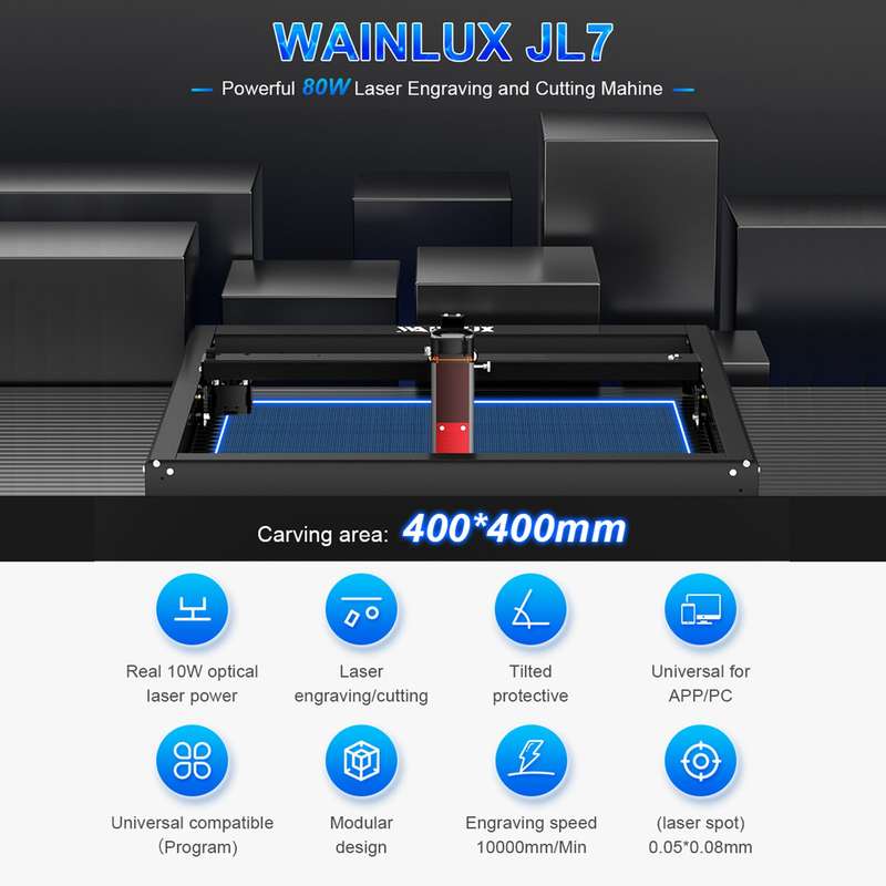 WAINLUX JL7 Laser Engraver 10W Laser Power 400x400mm Engraving Area 10000mm/min Engrave Speed