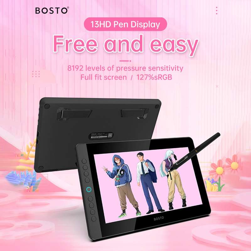 BOSTO BT-13HDK Portable Graphics Drawing Tablet 13.3 Inch H-IPS LED Screen Display Digital Ar
