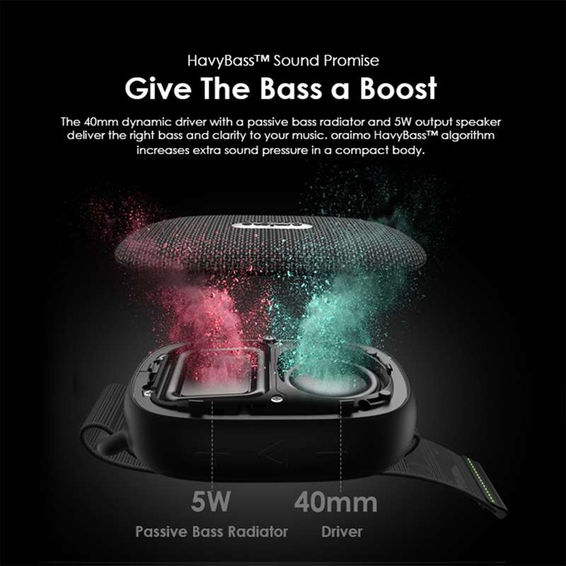 Oraimo Wrap Wireless Speaker OBS-40S FM Support Innovative Velcro Strap IP67 Dust&Water Proof 10-hou