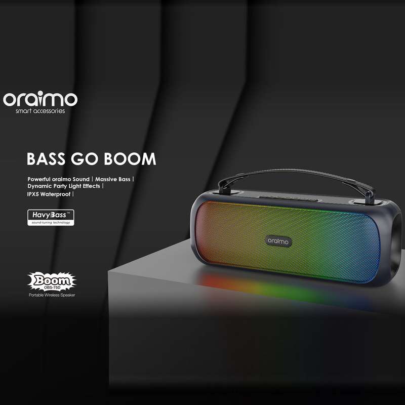 Oraimo Wireless Speaker OBS-75D Boom Powerful Sound Massive Bass Dynamic Light Effects Portable Wire