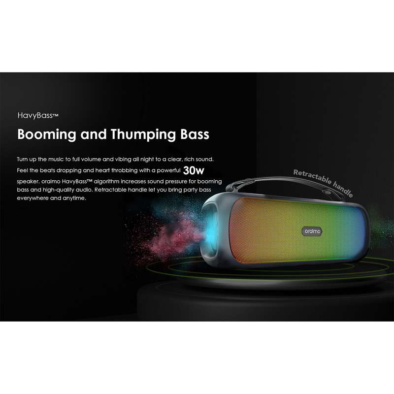 Oraimo Wireless Speaker OBS-75D Boom Powerful Sound Massive Bass Dynamic Light Effects Portable Wire