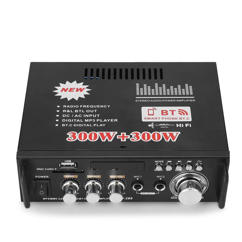 12V/ 220V Mini 2CH LCD Display HIFI Audio Stereo Power Amplifier BT FM Radio Portable Car Home 600W