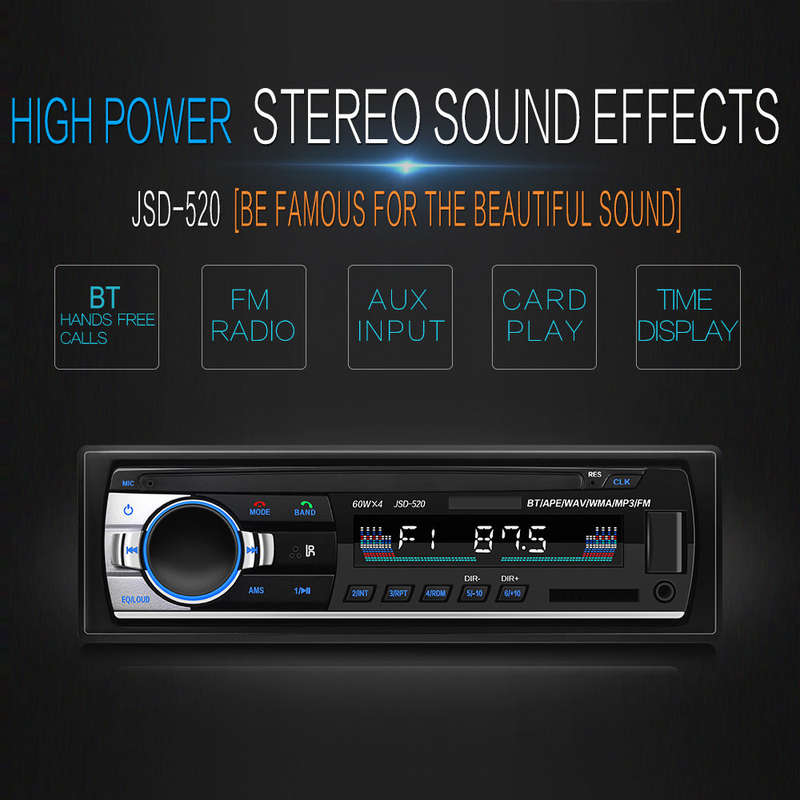 JSD-520 Bluetooth Car Audio Player Car Radio Stereo Autoradio 12V In-dash FM Aux Input Receiver SD C